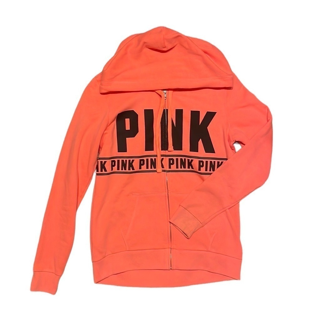 Pink Victoria’s Secret Orange Zip Up Hoodie‎ Size XS